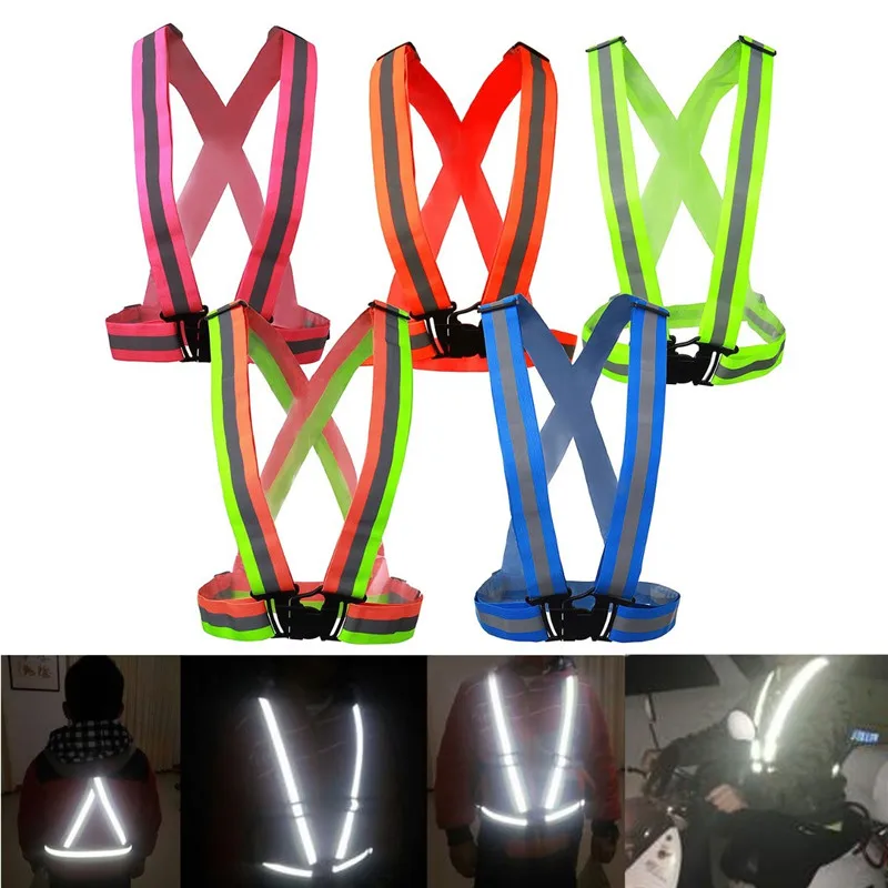 Adjustable high visibility Cycling Reflective Vest Belt Chaleco Reflectante Bicicleta Night Jacket Run Cycling Vest Drop Ship