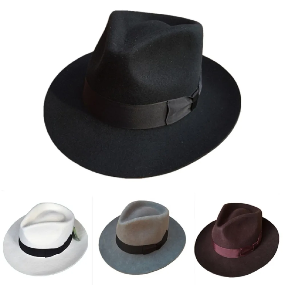 Classic Men's Wool Felt Godfather Fedora Hat - Gangster Mobster Michael Jackson Gentleman Hat  -MANY COLORS