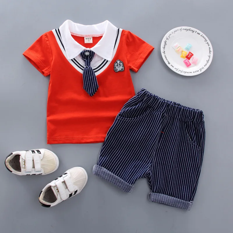 

2019 Children's tie short-sleeved suit summer leisure boys summer wear 1 / 2 / 3 4-year-old baby T-shirt shorts 2 sets
