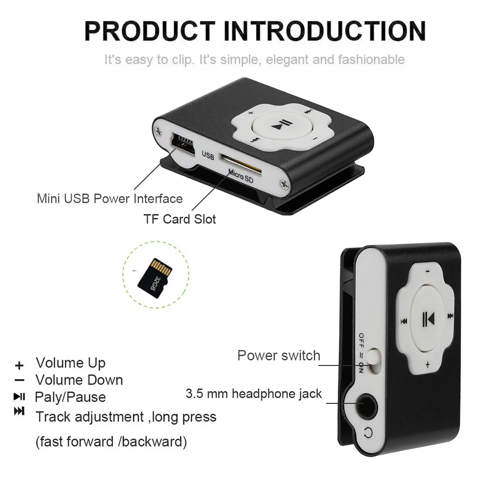 Портативный MP3 музыкальный плеер Спорт Walkman HiFi USB MP3 плеер Поддержка Micro SD TF карта 32 Гб Спорт Музыка Медиа Музыка Mp3 плеер