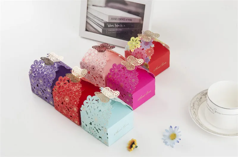 50pcs/lot Colorful Flowers Foldable Candy Boxes Package Birthday Engagement Wedding Guest Gift Service Only Small Size Available | Дом и сад