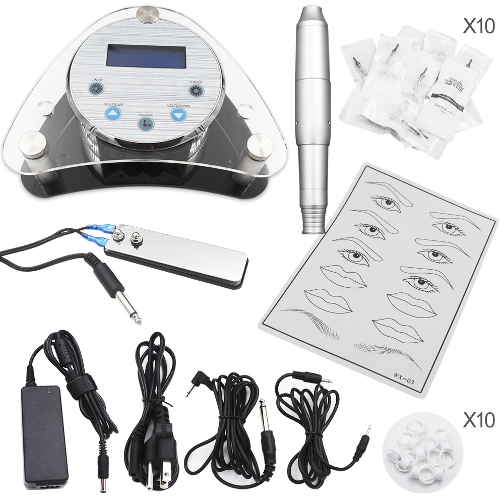 

2018 New Permanent Makeup Tattoo Machine Kit Digital Intelligent Eyebrow Lip Tattoo Machine swiss motor gun with tattoo needles