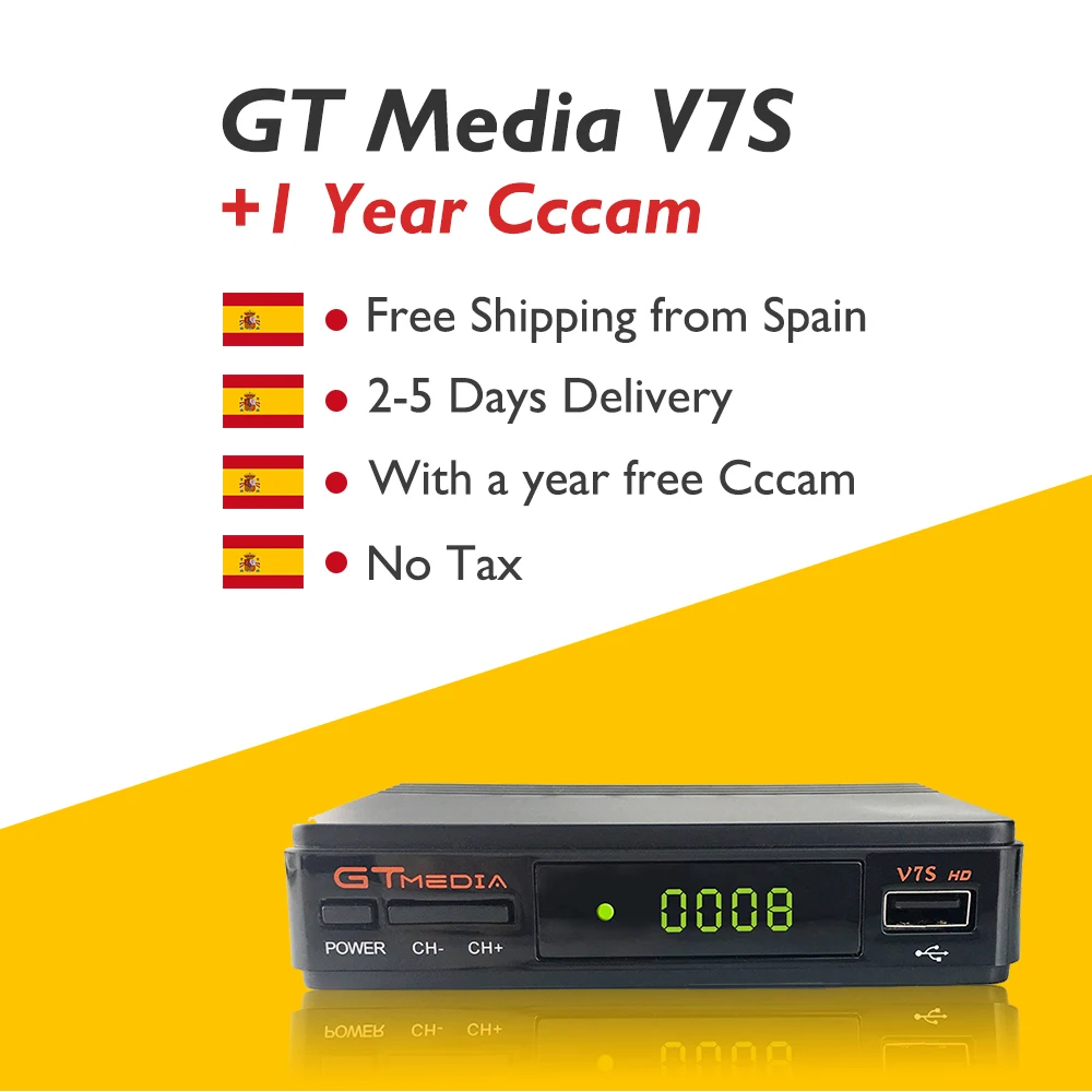 

GTmedia V7S DVB-S2 Receptor Satellite Decoder Free USB WiFi with 1 Year CCcam Clines Spain Europe HD 1080P Satellite TV Receiver