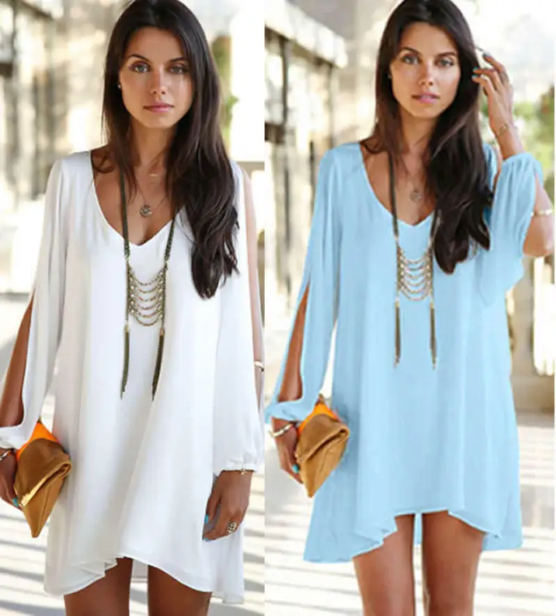 

Women Summer Party Chiffon Solid Sundress Beach Shift Mini Dresses Clothes Plus Size