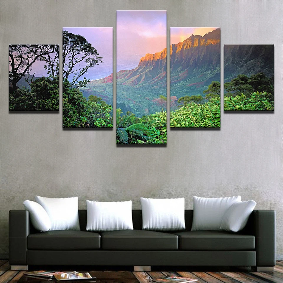 

Wall Art Canvas Prints Posters Living Room Decor 5 Pieces Forest Mountains Paintings Sunset Natural Landscape Pictures Framework