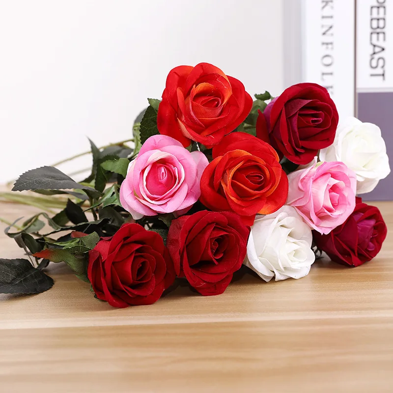 1 шт. искусственные розы искусственные фланелевые цветы искусственные букеты вечерние украшения для дома и свадьбы