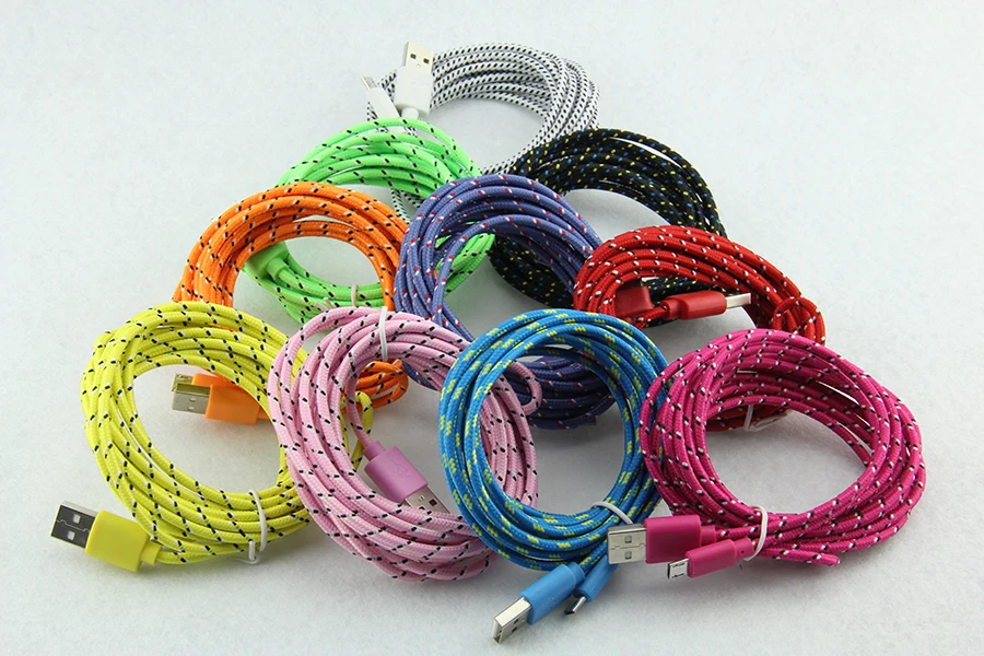 Высококачественный цветной Плетеный текстильный Micro USB шнур для передачи данных