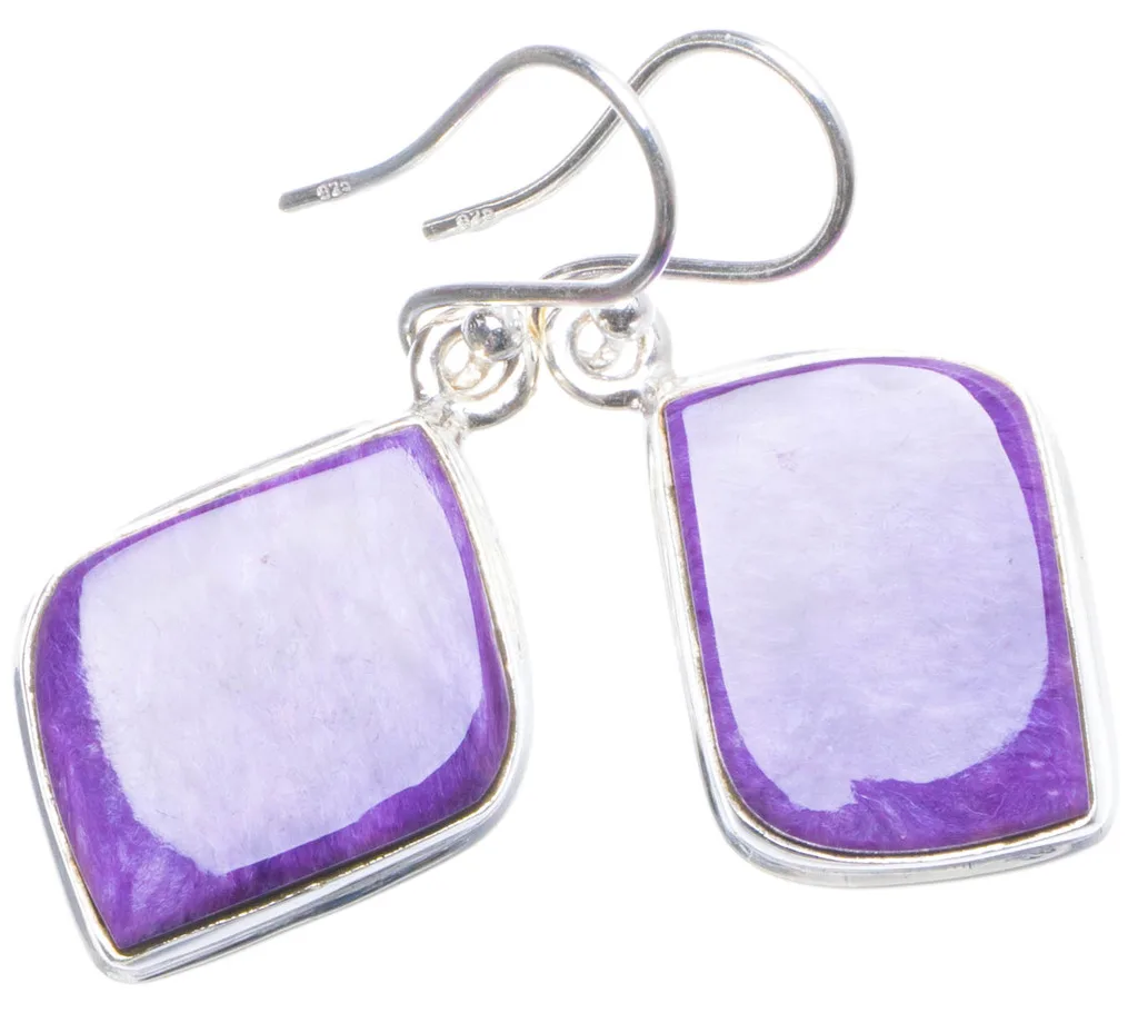 

Natural Charoite Handmade Unique 925 Sterling Silver Earrings 1.5" X4667