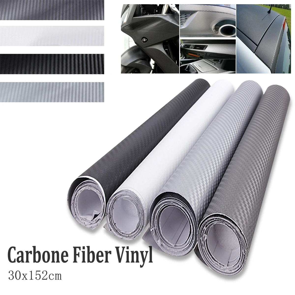 

Black /Grey /Light Grey /White DIY 3D Carbon Fiber Vinyl Wrap Film Car Vehicle Sticker Sheet Roll Waterproof 30x152cm