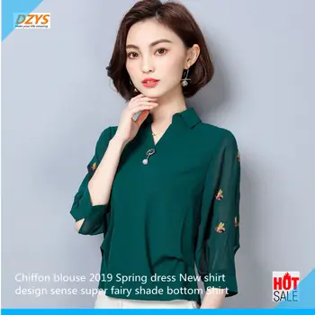 

Chiffon blouse 2019 Spring dress New shirt design sense super fairy shade bottom Shirt