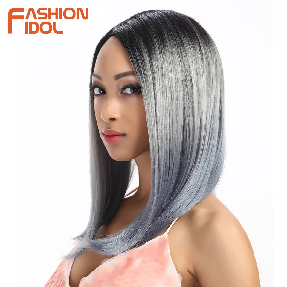 Мода IDOL 20 дюймов парик с кружевом спереди синтетические волосы Омбре серебристо-серый короткий боб парики для черных женщин термостойкий синтетический парик