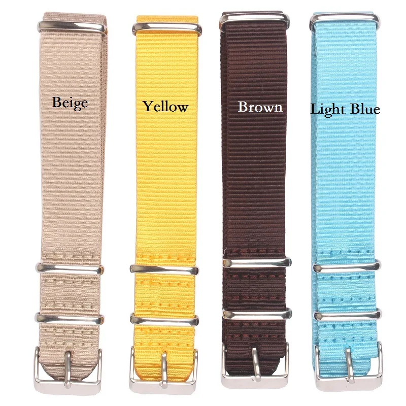 Durable Solid Color Nylon Watchband with Stainless Steel Buckle - Brown, Red, Black Strap Options