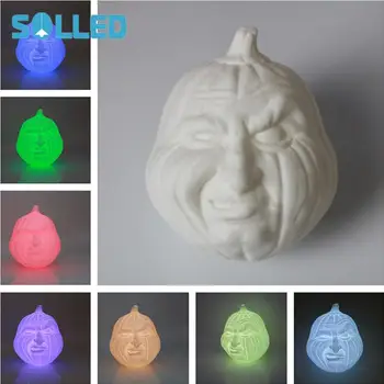 

SOLLED LED Rechargeable Halloween 7 Colors Tap Lamp 3D Printing Pumpkin Face Shape Pat Lamp with Touch Control for Decoration