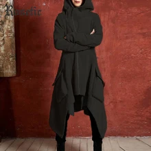 Rosetic тренч для женщин, плюс размер, зимнее плотное флисовое теплое готическое асимметричное длинное пальто серого цвета с капюшоном, Уличная Повседневная Верхняя одежда