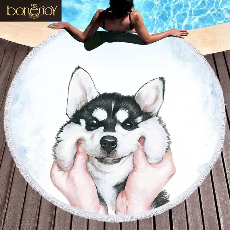 Bonenjoy собака пляжное полотенце Хаски Ванна Круглый Большой toalla playa de с кисточкой