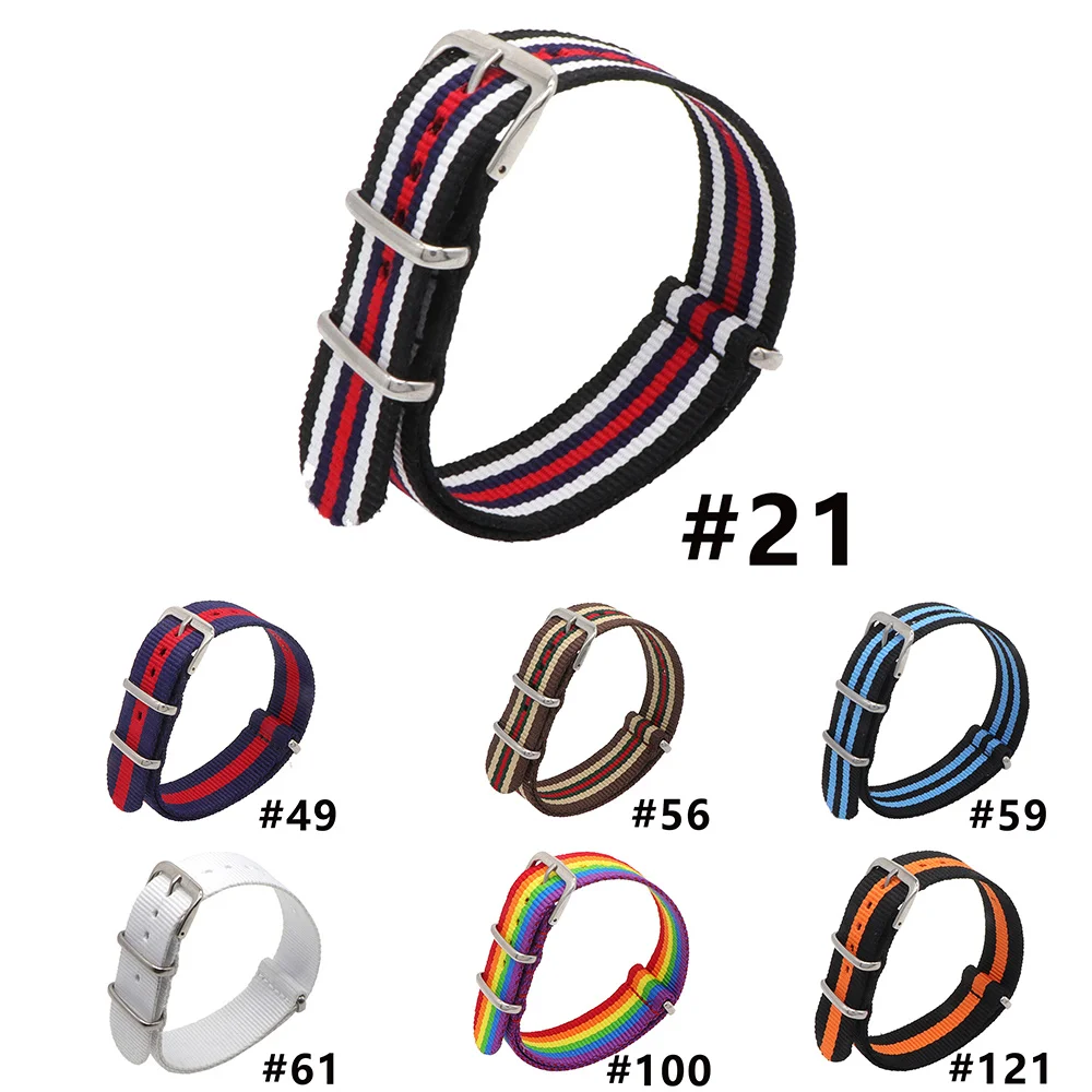  New style Nato Strap 16mm 18mm 20mm 22mm 24mm Watchband Silver Buckle Army Military Nylon Watch Band Bracelet For Watch Bracele
