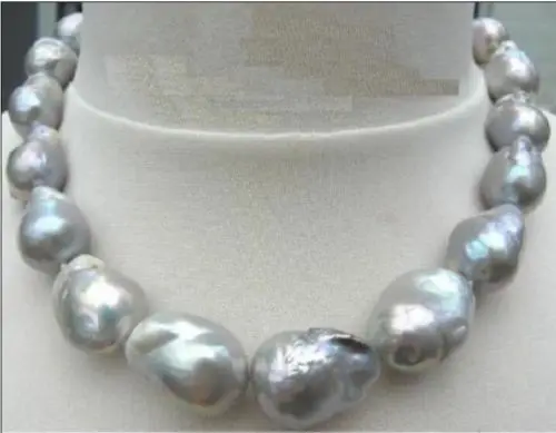 

fast TOP huge 17" 22-28mm south sea genuine silver gray nuclear pearl necklace AAA