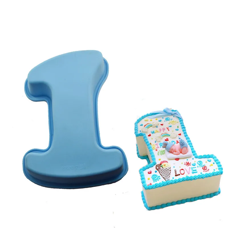 

10 inch 100% Food Grade Large Silicone Number 1 Cake Mould Pan DIY Baking Tin Birthday Anniversary 1st Cake Molds