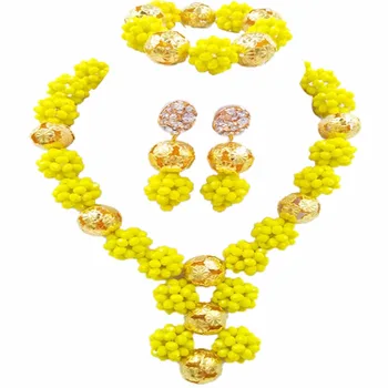 

Fashion Opaque Yellow Crystal Ball Women Necklaces Costume Jewelry Nigerian Wedding African Beads Jewelry Set 1SJQ13