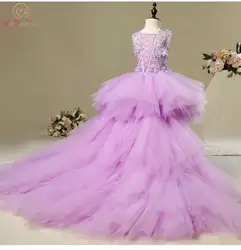 Прогулка рядом с вами Vestidos Primera Comunion Розовый Фиолетовый Платья с цветочным узором для девочек съемный шлейф кружево Аппликация Sukienki Komunijne 2019