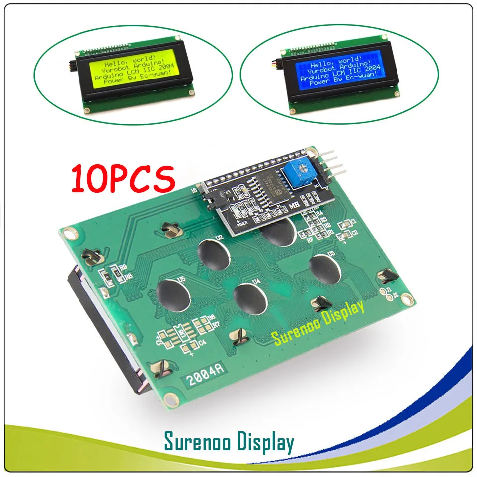 10 шт. X IIC/I2C/TWI 2004 204 20*4 серийный характер ЖК-дисплей модуль Дисплей желтый и зеленый цвета синий С Подсветка для Arduino