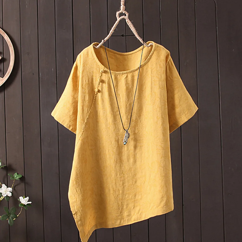 

blusas mujer de moda 2019 women's blouse shirt Womens Casual Loose Linen Plus Size Irregular Button Tanic Shirt Blouse Tops