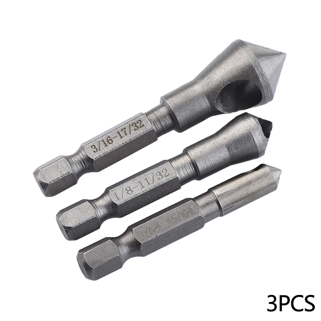 Chamfer Countersink 3pcs 1/4" Hex Shank Bearing Steel Wood Chamfering