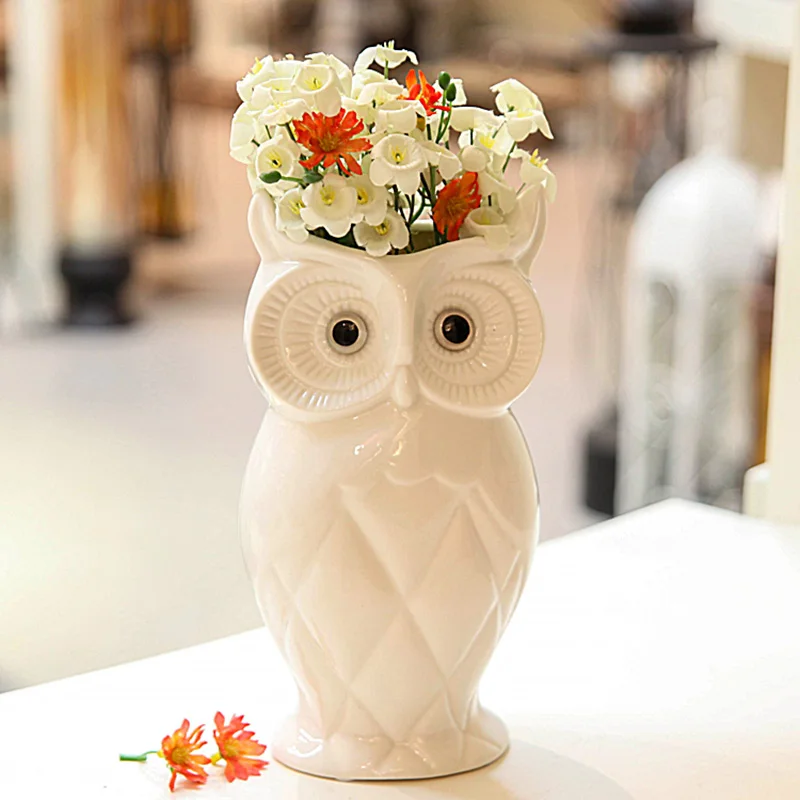 

Modern Ceramics Home Furnishings Living Room Ornaments Crafts Owl Vase White Ceramic Vase Decorative Ceramic Vases Plant Stand