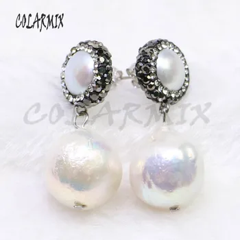 

Natural pearls earrings Pave rhinestone earrings gift for lady natural free form pearls gift for lady 8005