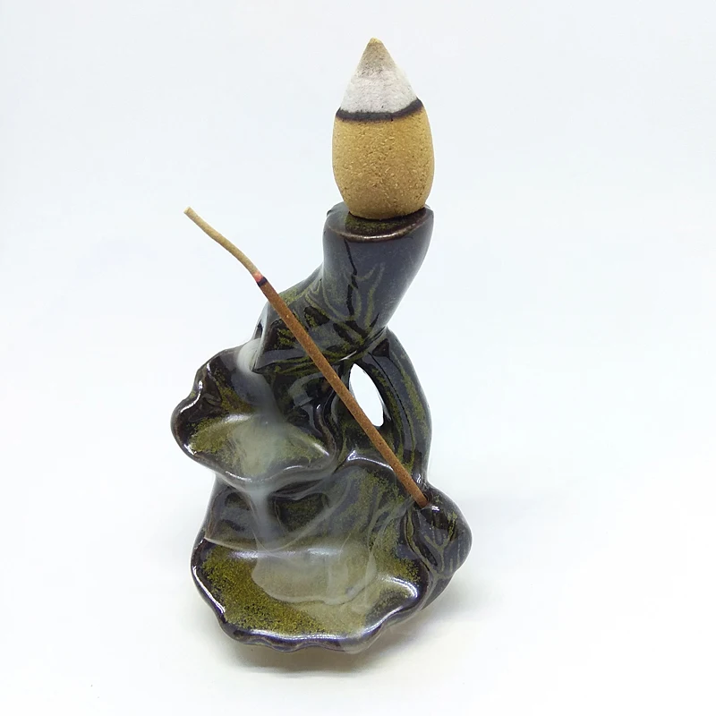 

YXY Ceramic mini Lotus Burner Smoke Backflow Stick Holders Small Ornaments Sandalwood Cone Censer Teshouse +10 pcs Incense Cones