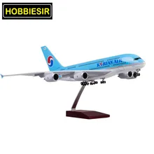 1/160 Scale 45.5CM Plane Airbus A380 Aircraft Korean International Airline Model W Light& Wheel Diecast Plastic Resin Kids Gift