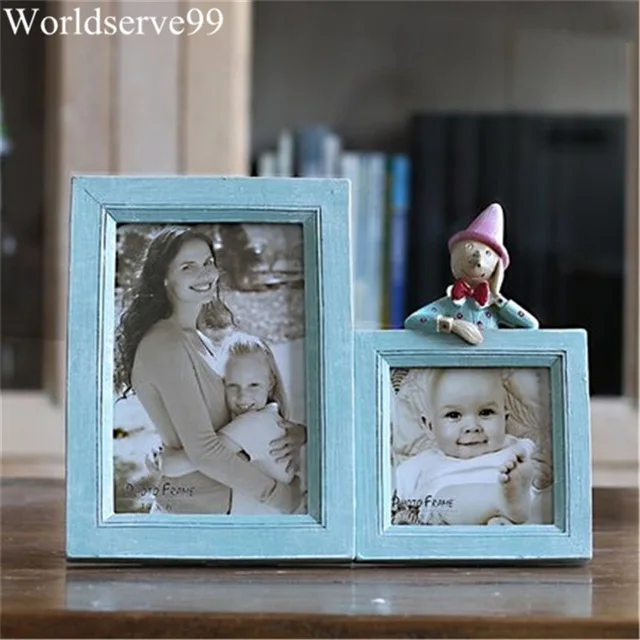 Double Frames Cute Doll Resin Baby Picture Frames Home Decor Photo ...