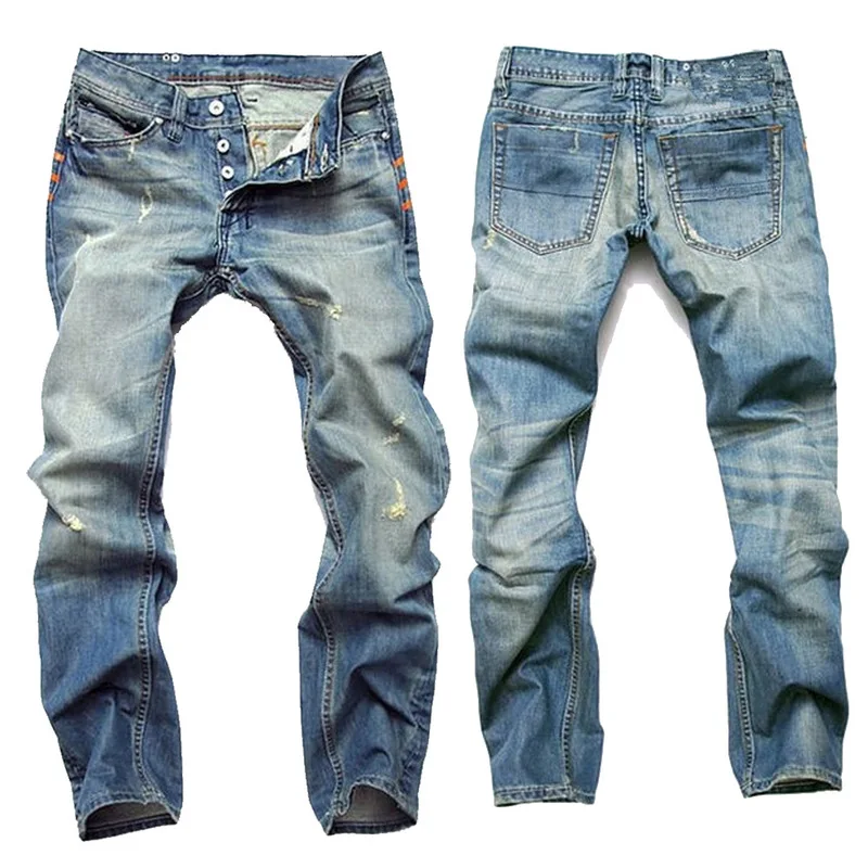 

Men s light blue jeans buttons Straight Slim cultivate morality men jeans Europe style man