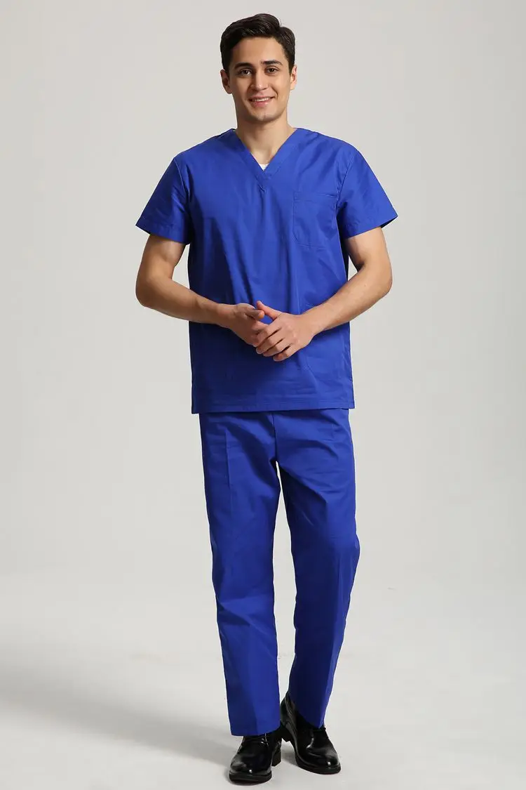 men dark blue Slim Fit Pet больницы Спецодежда летняя одежда v-образным вырезом Спецодежда медицинская Скребки стоматологическая клиника хирургические Комбинезоны для девочек Врачи Медсестры униформа - Цвет: men dark blue