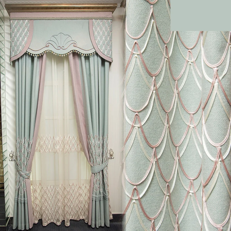 

Custom curtains high quality luxury European special simple modern French style thicken blackout curtain valance tulle E837