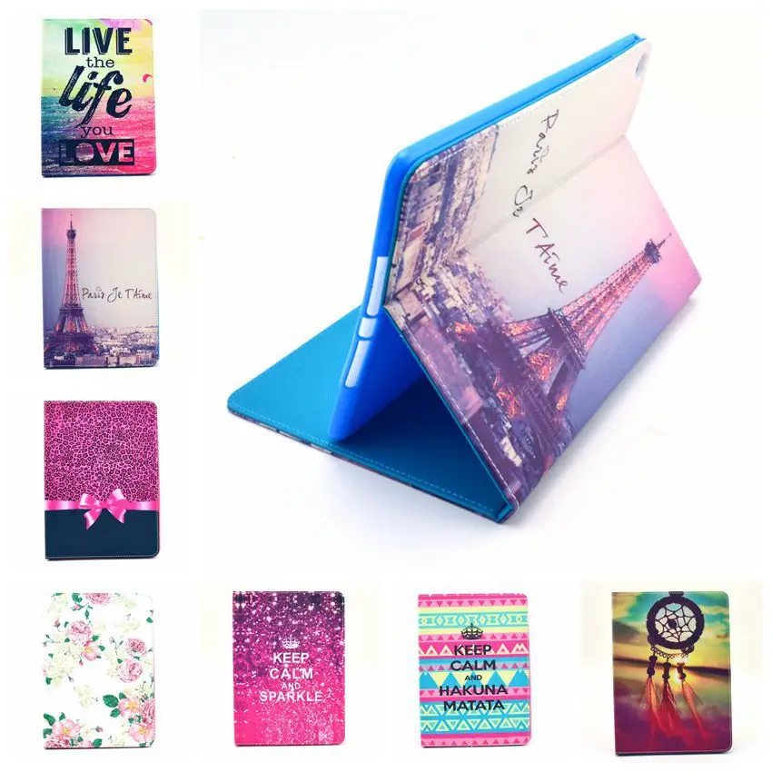 

For ipad mini 3 case Lovely Colored Drawing Picture PU Leather Flip Skin Case for iPad Mini3 2 1 Stand Holder Cartoon Bag Covers