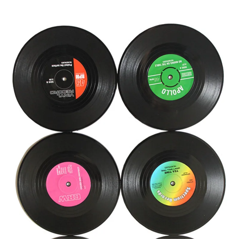 

Vintage Vinyl Record Beverage Coasters Anti-slip Coffee Mug Mat Modern Art Decor Heat Resistant Table Placemat Desk Accessories
