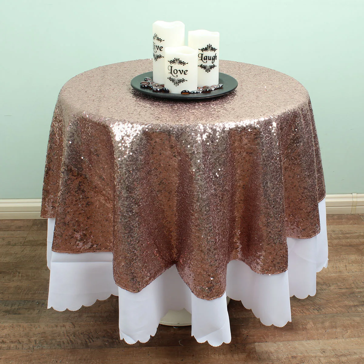 Buy 48 inch Gold / Silver / Champagne Round Sequin TableCloths Overlay Glitter
