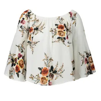 

Sexy women printingtops tees Off summer Strapless style tops Speaker sleeves Women blouses G43