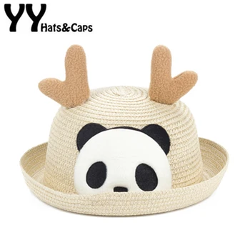 

Straw Hats Summer Baby Ear Decoration Lovely Panda HAT Girls Beach CAP Boys Sun Hat Solid Kid Floppy Panama Casquette YY17160