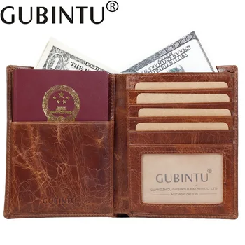 

GUBINTU Genuine Leather Passcard Pocket Passport Cover Cowhide Quality Vintage 2 Folds Documents ID Credit Card Holder Wallets