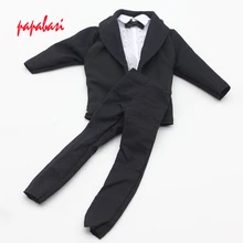 3in1 Handmade Formal Business Suits Tuxedo Black Coat White Shirt Bowknot Pants For Barbie Friend Ken