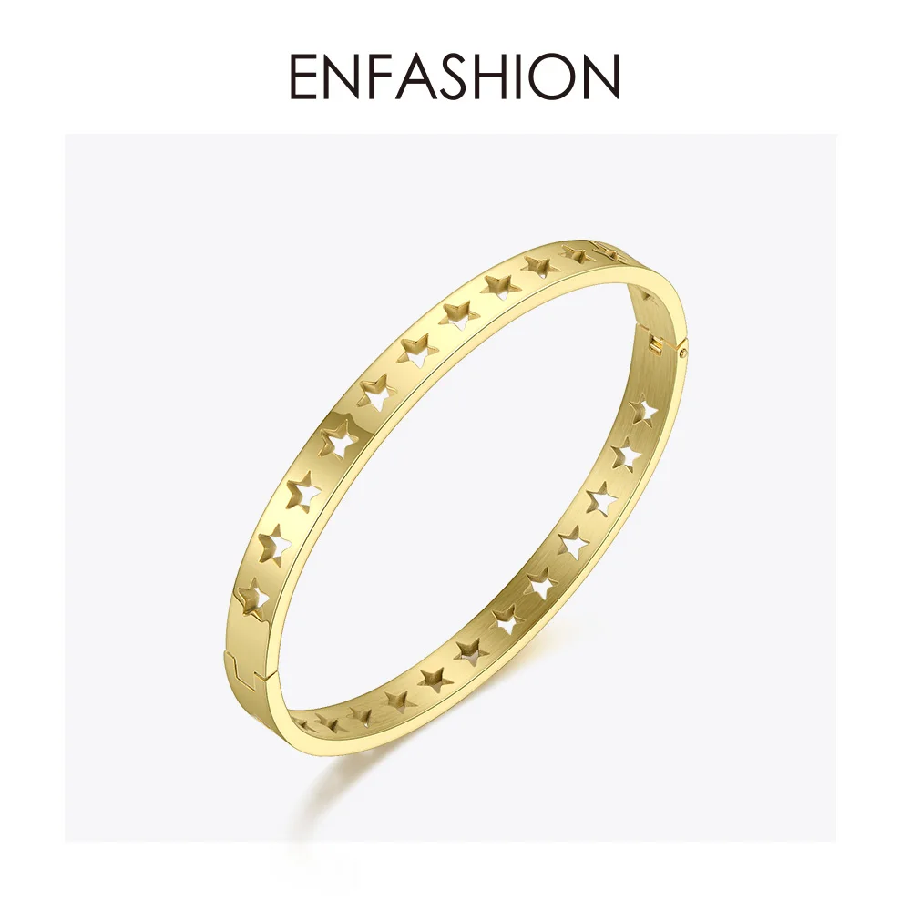 Comprar Pulseras y brazaletes de estrellas huecas enmoda para mujer pulseras de acero inoxidable de Color dorado para mujer Regalos para amigos joyería BM192011