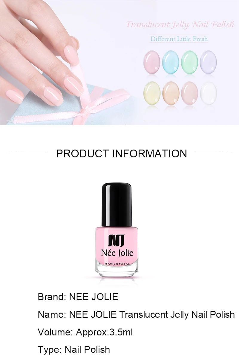 NEE JOLIE 3.5ml Candy Nude Color Nail Polish Fast Dry Semi-transparent Jelly Effect Environmental Nail Varnish
