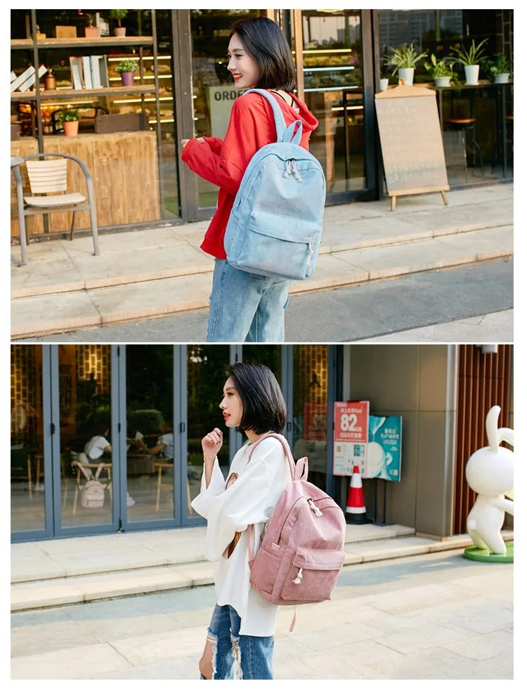 Casual backpacks women big capacity School Bags For Girls Soft Corduroy Bookbags Female Travel Rucksacks laptop backpack (16)