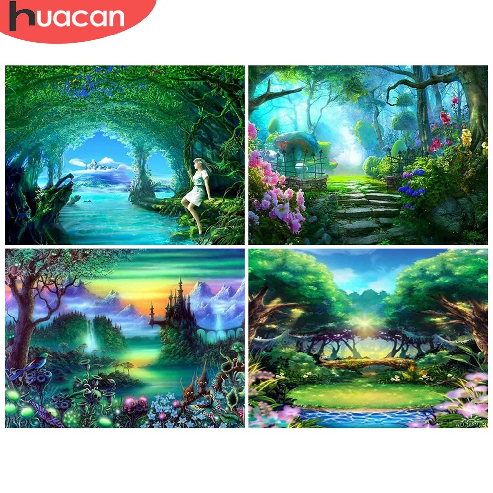 

HUACAN 5d Diamond Painting Fantasy Diamond Mosaic Rhinestones Picture Diamond Embroidery Full Square Landscape Home Decor