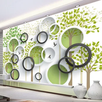 

Modern Creative Circle Forest Murals Wallpaper Living Room TV Sofa Background Wall Cloth Eco-Friendly Abstract Papel De Parede