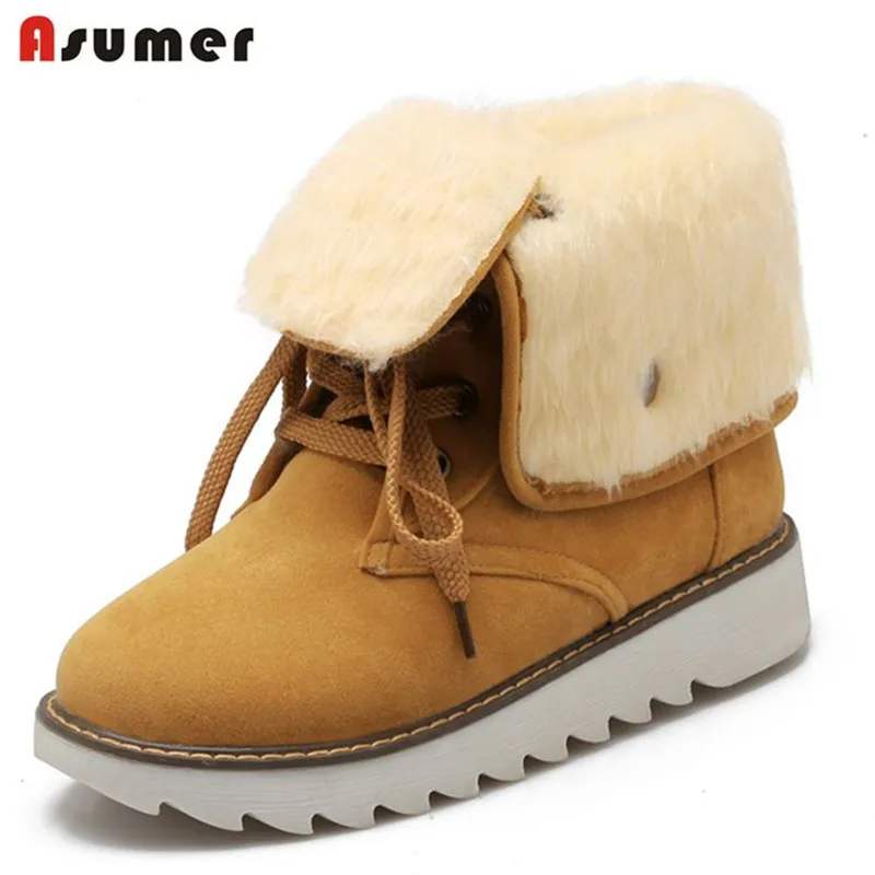 

Large size 2017 winter new fashion ankle boots casual thick plush warm winter snow boots round toe flats platform women boots