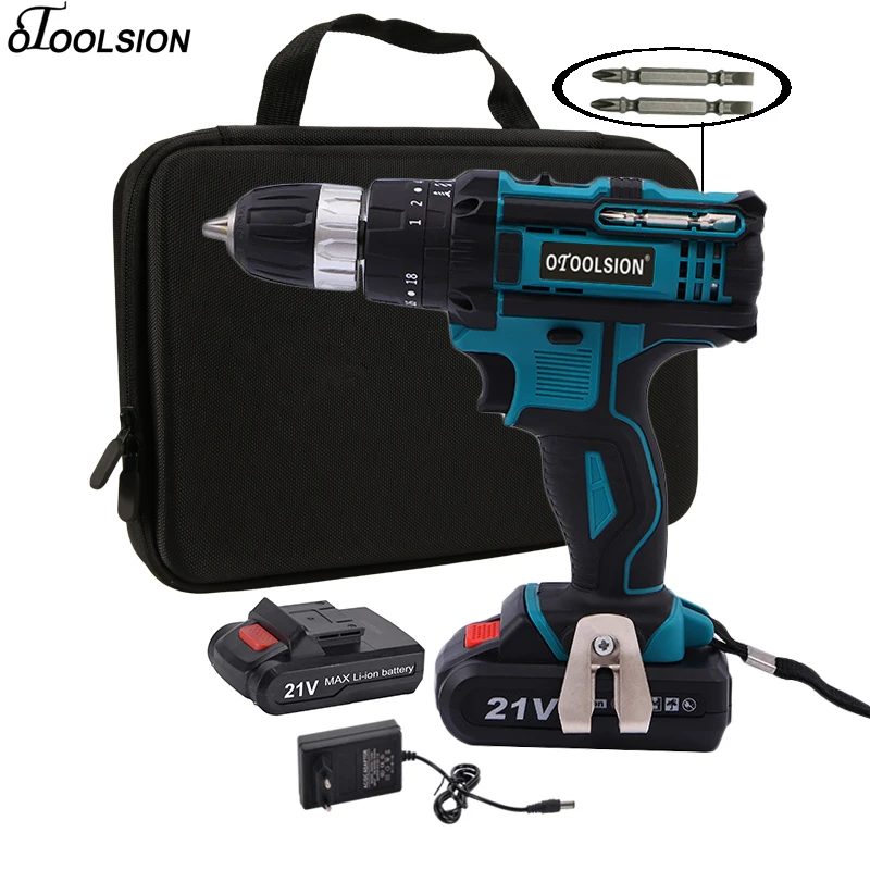 

21V Impact Power Tools Impact Drill Electric Perforator 45N.m Multifunctional Screwdriver Cordless Drill Driver + Woven Bag