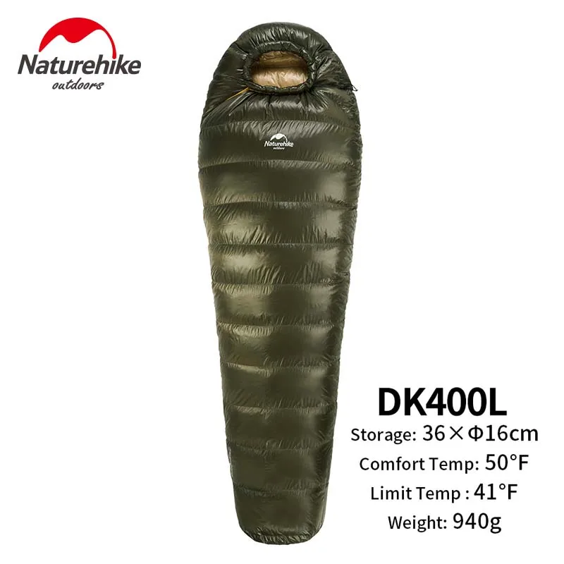 Зимний спальный мешок NatureHike для взрослых, пуховый спальный мешок, комбинированный одноместный спальный мешок, туристическое снаряжение - Цвет: Green 400g